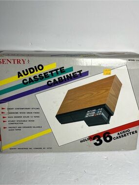 Vintage Wood Grain Sentry Brand 36 Cassette Storage Cabinet New in box. Nos 90's